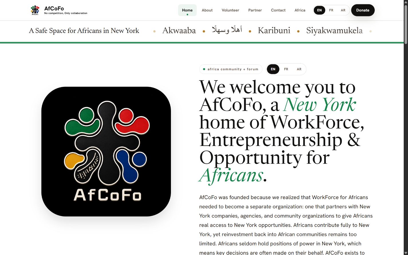 The live AfCoFo website