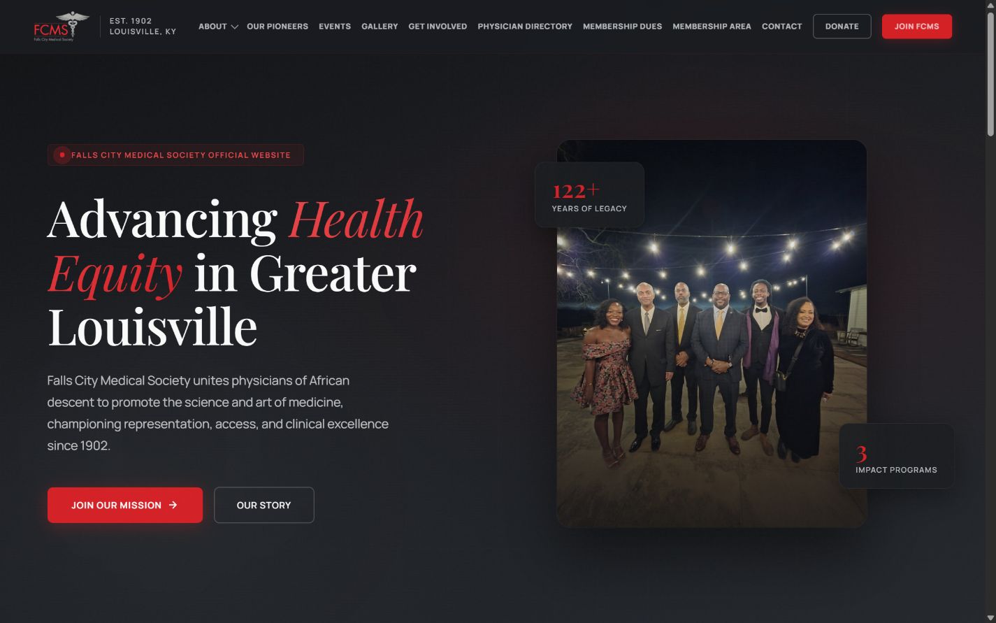 The live Falls City Medical Society website